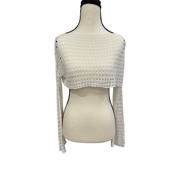 Handmade White Crochet Open Knit Crop Top Cutout Back Festival Boho Small - Picture 1 of 9